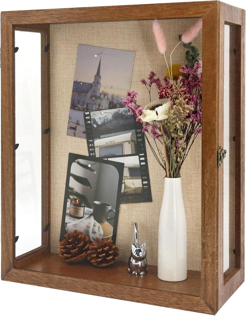 13x16x6 Extra Deep Shadow Box with 3 Removable Panels,Carbonized | Wood Display Case for Wall Mounted or Tabletop, Rectangle Shadow Box for Wedding,Pet Memorial,Minifigure,Baby Keepsakes