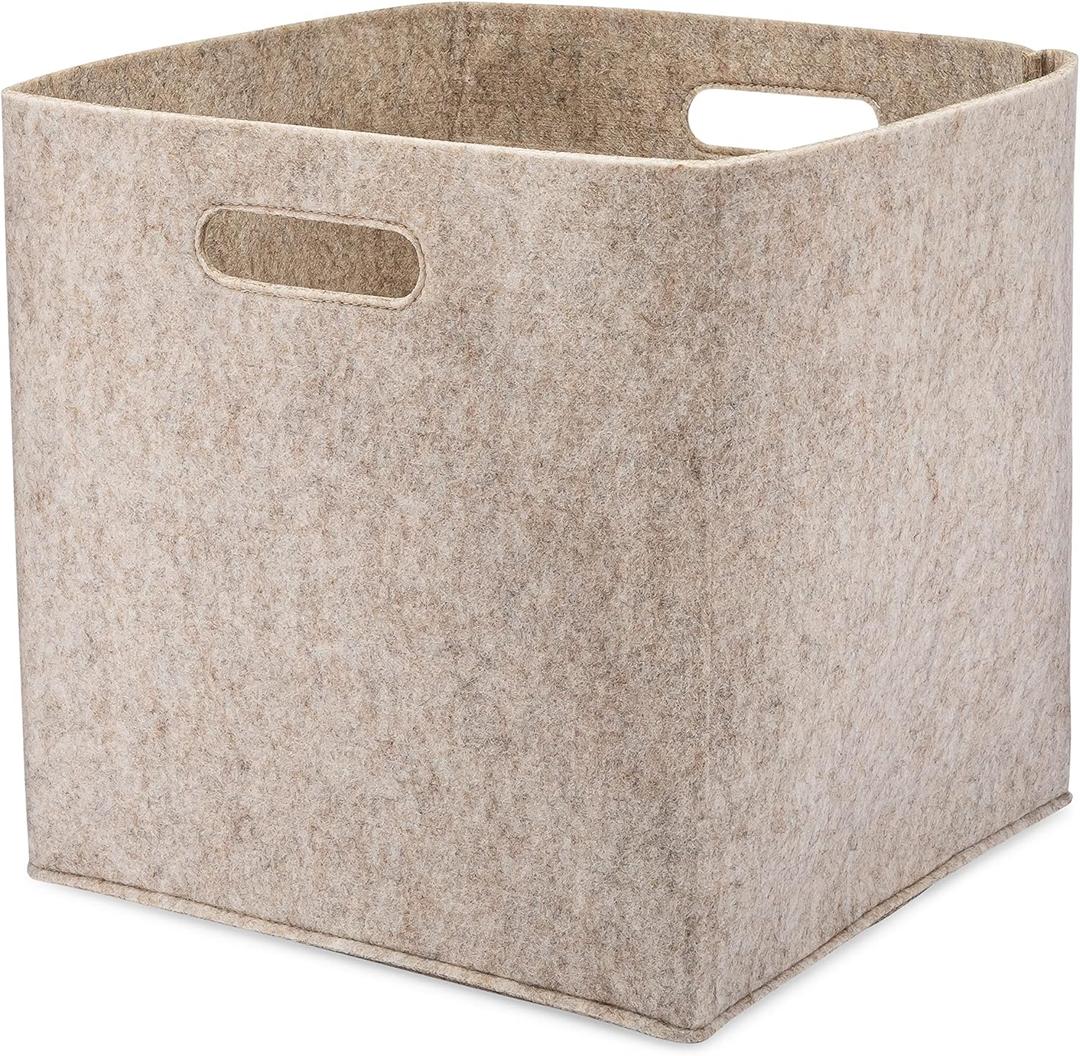 Parker Baby Felt Foldable Storage Cube - 11 Inch Nursery Cubby Bin for Cube Organizer, Closet Organizers and Storage Toy Bin, Rope Baskets Bins for Toys Storage - Oatmeal