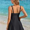 Charmo One Piece Swimsuit Women V Neck Bathing Suits Cutout Tie Knot Swimdress with Pockets Tummy Control Swimwear Black S