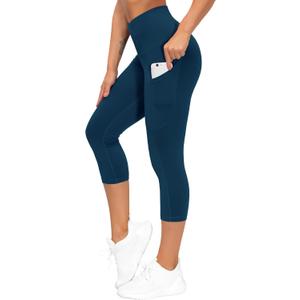THE GYM PEOPLE Womens' Yoga Pants High Waist with Pocket Tummy Control (Medium, Dark Blue Green)