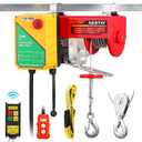 NEWTRY 1320lb & 660lb Electric Hoist Winch, 1200W Wireless/Wired Control 2 in 1, 110V Single & Double Slings Portable Hoist Winch for Garage Factories Warehouse