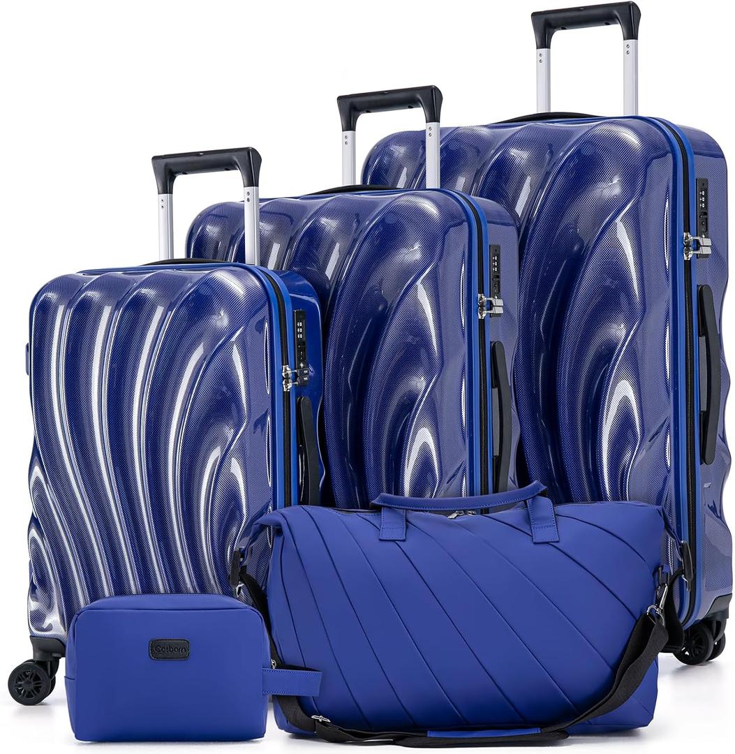 Cosbarn Luggage Sets 5 Piece Suitcases with Wheels, Suitcase Set, ABS+PC Hardshell Luggage set with Phone Holder Durable Travel Luggage with TSA Lock Spinner Wheels, Navy