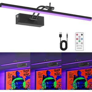 Black Light for Blacklight Tapestry, 16" Rechargeable Blacklight Wall Light with Remote, LED Black Lights for Fluorescent Art, Poster, Decor, Glow in The Dark Party, 5200mAh Battery Powered