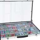 Portable Aluminum Card Trade Show Display Case - Trading and Graded Card Display Box, 17x26x1.9 in Lightweight Trade Show Case for Jewelry, Pins, Photos, Trading Cards, Collectibles - Silve