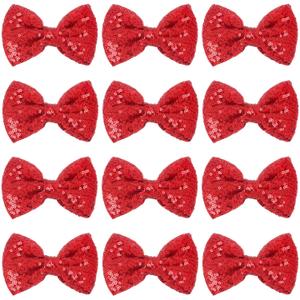 12 Pieces Red Sequin Bows for Girls 4.7" Large Cheer Hair Bow with Alligator Clips Hair Accessories for Kids Toddler Cheerleaders Teen Girls College Sports