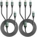 Travel Essentials USB C Multi Charging Cable, Travel Charger For Multiple Devices 3 In 1,Universal Charger Cord With Type-C,Lightning, Micro Port For Iphone16/15/14/Android Phones And More (2Pack 4FT)