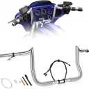Pre-Wired 1 1/4" Fat 12" Rise Ape Hangers Handlebars Fit for Harley Touring Miter Cut Street Glide/Electra Glide/Ultra Limited 2014-2023, 1" Clamp Meathook Monkey Bar (Chrome)