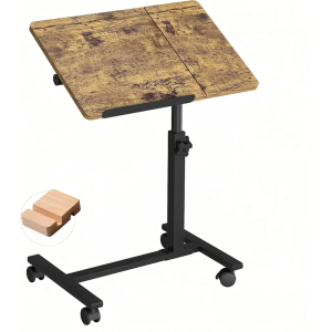 Overbed Table Bedside Desk Hospital Bed Table Mobile Rolling Laptop Stand Tilting Medical with Wheels Adjustable Height (Yellow)