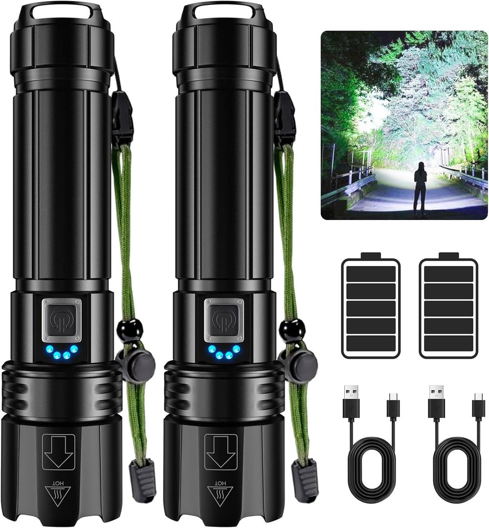 Flashlights High Lumen Rechargeable, 990,000 Lumens Super Bright LED Flashlight, High Powered Flash Light with 5000 mAh Capacity, Waterproof Handheld Flashlight for Camping Hiking (Pack of 2)