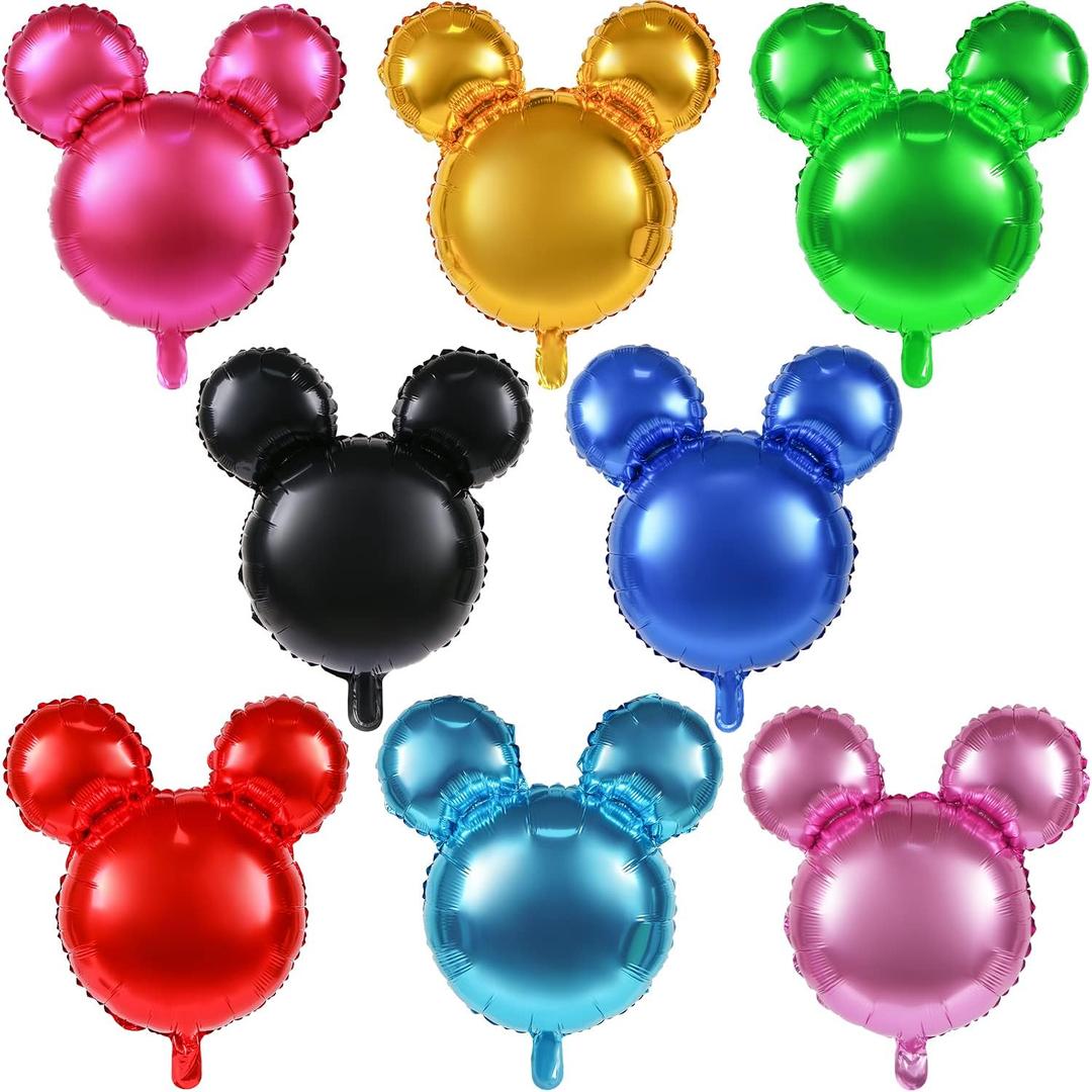8 Pcs Mouse Head Foil Balloons - 24'' Mouse Mylar Balloons for Birthday Party Decorations - Jumbo Aluminum Foil Balloons - Baby Shower Supplies - Party Favors