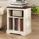 Farmhouse Record Player Stand, 3 Tier End Table, Turntable Stand with Vinyl Record Storage, Wood Record Holder Cabinet Dispaly Shelf for Living Room,Bedroom,Office,Antique White