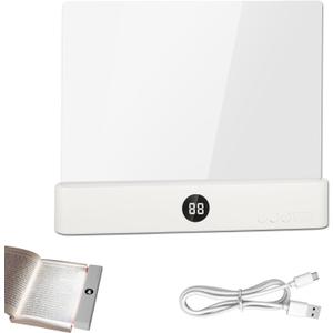 Flat Book Light, Rechargeable Clear LED Smart Reading Light with 3 Colors & Timer, Dimmable Full Page Panel Plate Lamp, Night Reading Lights for Book, Kids Eye Protection for Night Reading in Bed