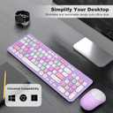 Wireless Keyboard and Mouse Combo, Retro Typewriter Keyboard with Round Keycaps, 2.4GHz USB Cute Wireless Keyboard Mouse for Computer, Desktop, Laptop (Purple Colorful)