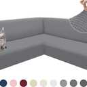 Arfntevss Corner Sectional Couch Covers Soft Stretch Jacquard Fleece Sectional Sofa Covers Universal Luxury L Shape Sofa Slipcovers Non Slip Pet Dog U Shaped Furniture Protector (Light Gray, Small)