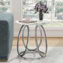 O&K FURNITURE Silver Side Table Living Room, Round End Table with Metal Frame, Modern Nightstand for Small Spaces, Bedroom, Home Office, 1PC, 23.62 inches x 23.62 inches x 25 inches
