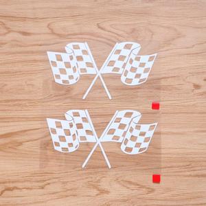 2 x 2X White 6'' Checkered Flags Crossed Car Decal Sticker Vinyl die-Cut no Background