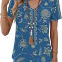 Kistore Womens Summer Tops Short Sleeve V Neck Casual Shirts Beach Vacation Dressy Work Blouses (XL)