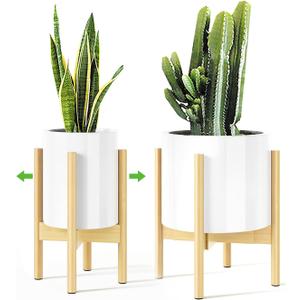 MUDEELA 14 Inch Tall Plant Stand for Indoor, Adjustable Width Bamboo Plant Stand for 8 9 10 11 12 Inches Pot, Single Tier Planter Holder Floor Stand, Mid Century Modern Style, Natural, Without Pot