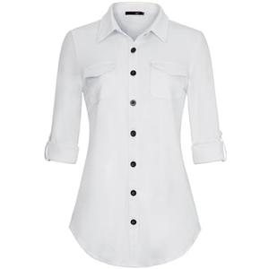 DJT Womens Soft Stretchy Knit Plaid Shirts Roll Up Long Sleeve Collared Button Down Blouses Tops XL