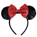 ASHONE Mouse Ears Headbands for Women Groups Mouse Ears Shiny Bows for Birthday Themed Events Accessories Party (Red, One Size) (1 Count (Pack of 1))