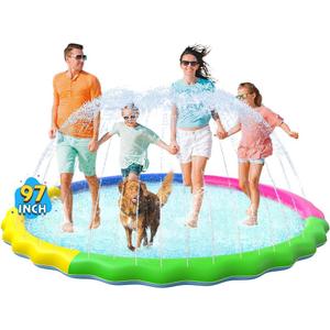 VISTOP Non-Slip Splash Pad for Kids and Dog, Thicken Sprinkler Pool Summer Outdoor Water Toys - Fun Backyard Fountain Play Mat for Baby Girls Boys Children or Pet Dog (97 inch, Red&Yellow&Green&Blue)
