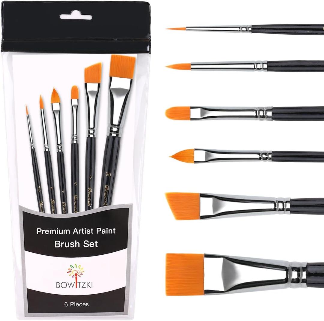 Bowitzki Face Paint Brush Set, 6pcs Artist Brushes for Body Face Painting,Acrylic Painting Watercolor Oil Gouache