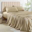 AKK Beige Sheet Set King Size - Soft Microfiber Bed Sheets for Extra Deep Pocket, Hotel Luxury Cooling Bedding Sets, Wrinkle Free Oeko-Tex, 4 Piece