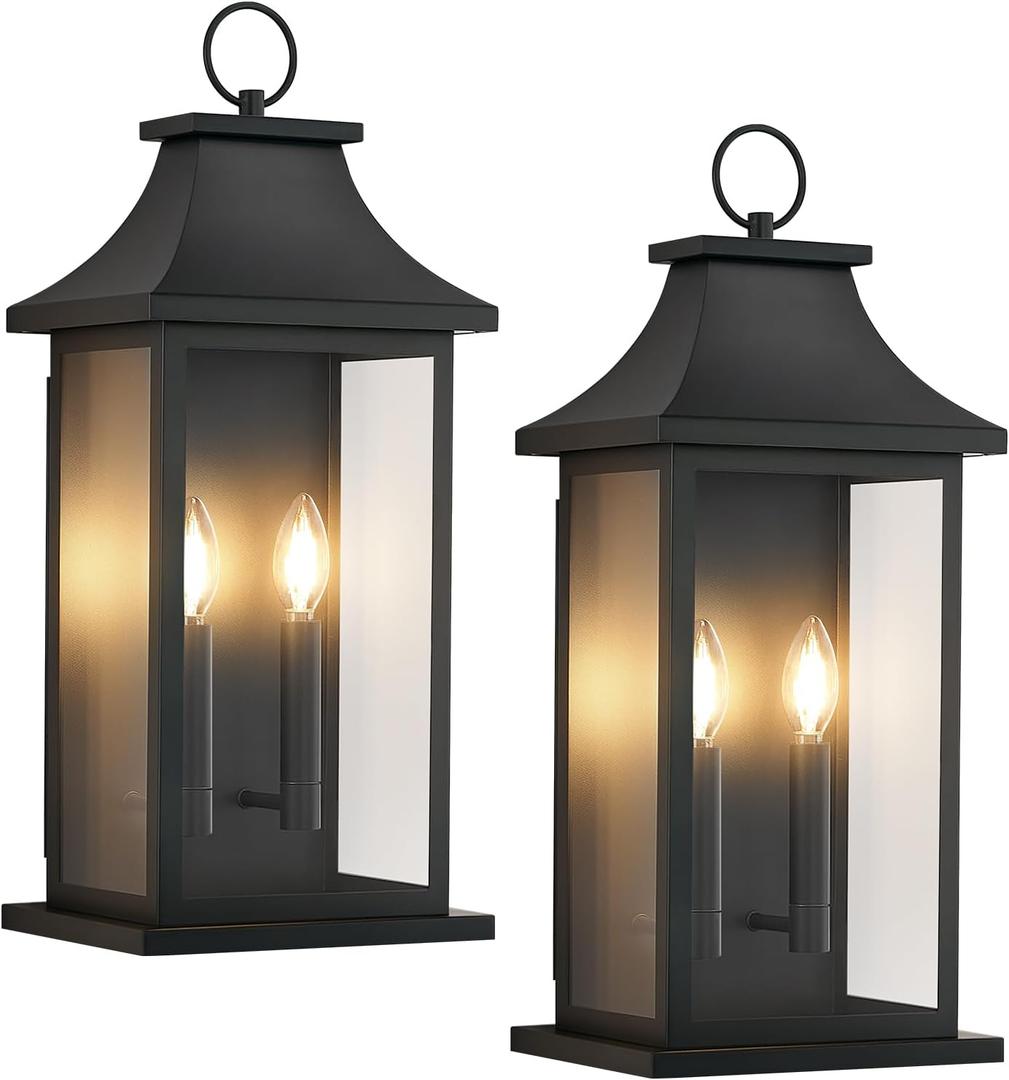 tewei 2-Pack Large Outdoor Wall Lights, 22'' Porch Light Outdoor Wall Sconce Lantern, Black Exterior Lighting Fixture Wall Mount, Outside Light for House Garage