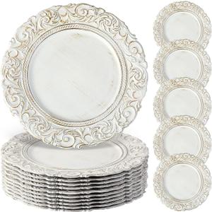 50 Pcs Antique White Charger Plates Bulk Plastic 13", Classic