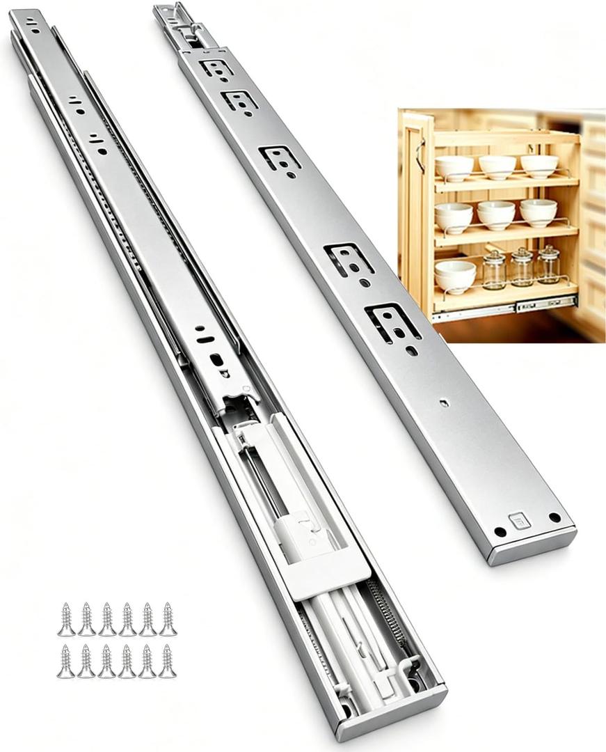 Gobrico Soft Close Drawer Slides 24 inch 2 Pair，Kitchen Drawer Slides 2 Fold Side Mount, Hardware Cabinet Drawer Slides Full Extension Drawer Glides, Heavy Duty Hydraulic Self Close Rails