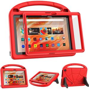 Kids-Friendly Case for 10.1in TabletsNot for Nokia TCL 10.1inch Tablets, Patamiyari Lightweight Shockproof Case with Screen Protector Handle Stand -Red