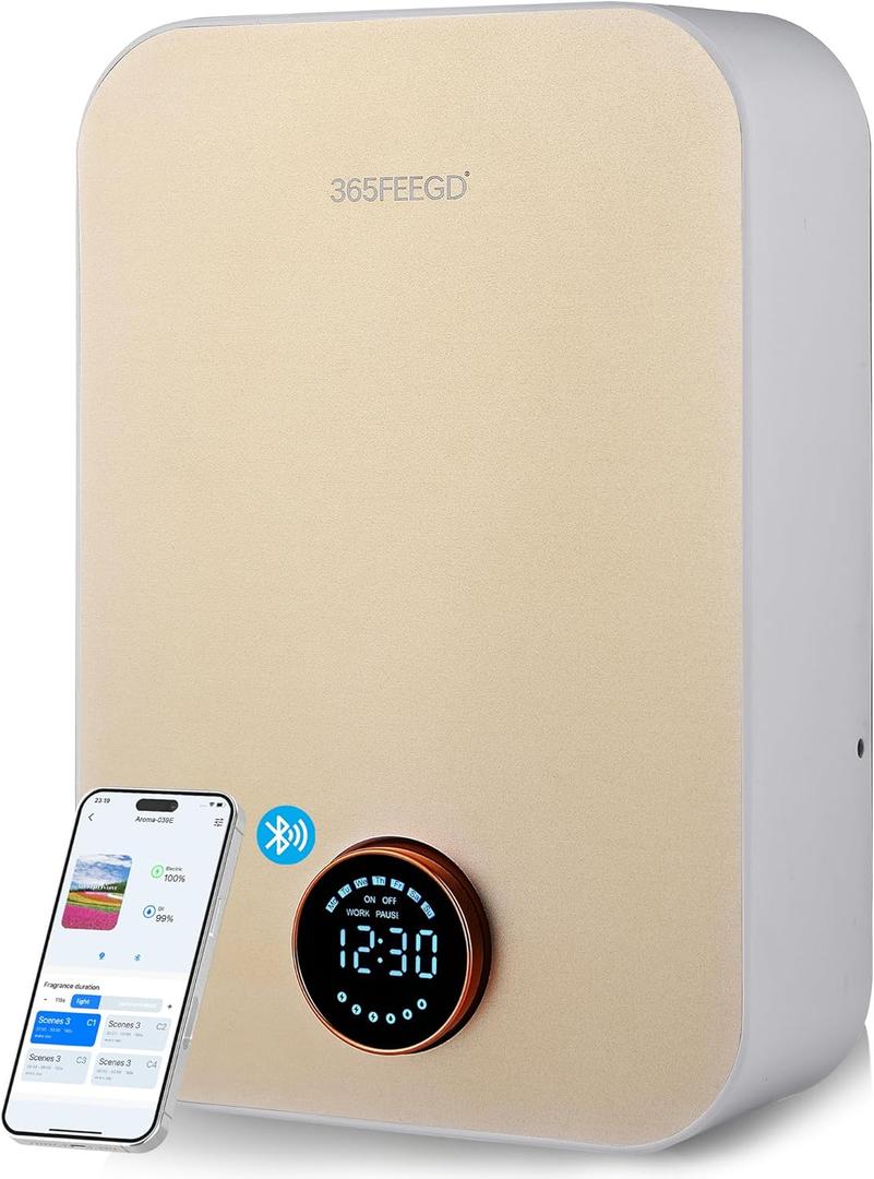Waterless Oil Diffuser - Pure Essential Oil Diffuser with App Control - 150ml/1700 Sq.Ft. Coverage for Effective Aromatherapy in Home/Office/Hotel (White Gold-Rotary Edition)