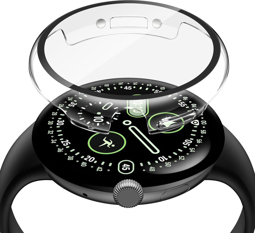 Misxi 2-Pack Shockproof Case with Screen Protector Compatible for Google Pixel Watch 4 (2025) 45mm, Direct Charging High Sensitivity Curved Protective Cover with Tempered Glass for Pixel Watch 4, Transparent