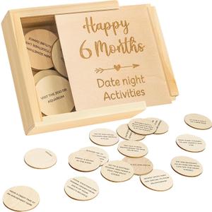 6 Month Anniversary Wood Gifts for Boyfriend Girlfriend - 6 Month Anniversary Wooden Gift for Him Her, Happy 6 Months Wedding Marriage Relationship Gifts, Couple Game Date Night Box