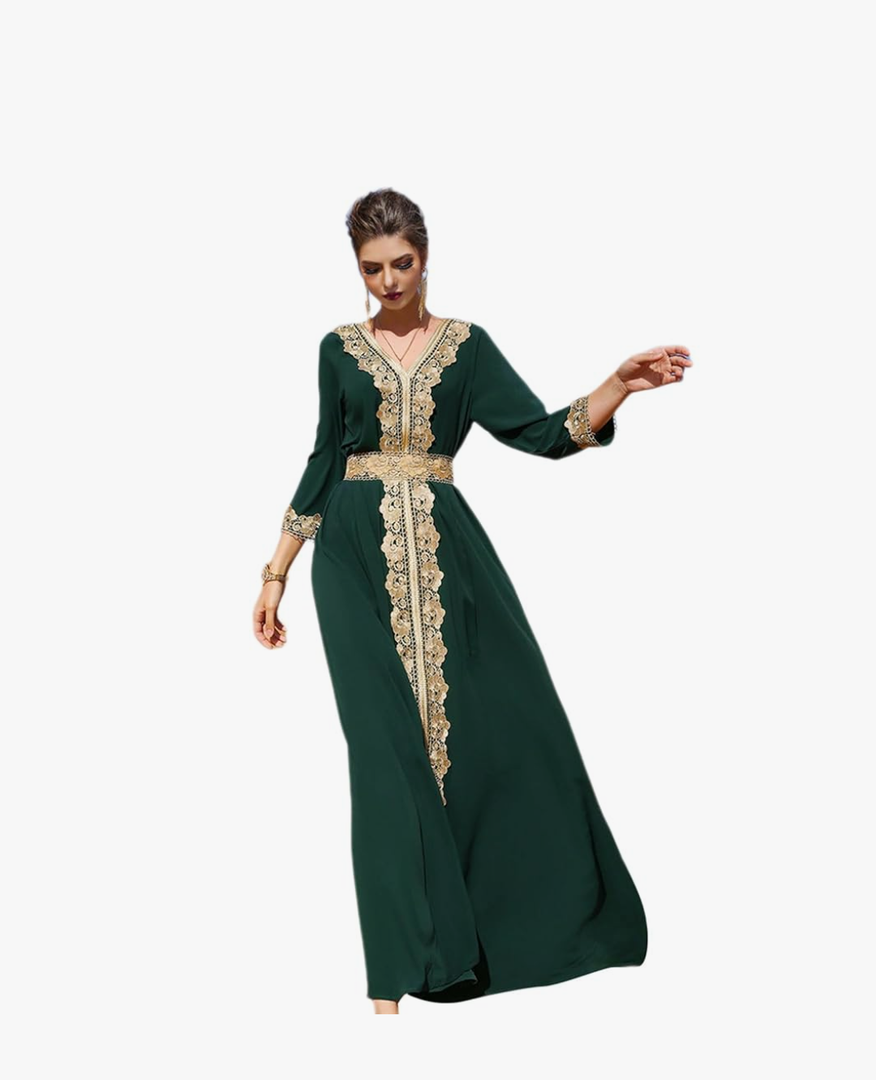 Embroidery Abayas for Women Muslim Moroccan Floral Maxi Kaftan Dress Arabic Islamic Dubai Robe Ramadan Prayer Clothes, M