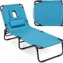 GYMAX Tanning Chair, Folding Lounge Chairs with Face Hole & Cover, Removable Pillow Carry Handle, Portable Compact Outdoor Layout Recliner for Beach, Poolside, Lawn, Patio, Camping (Turquoise,1)