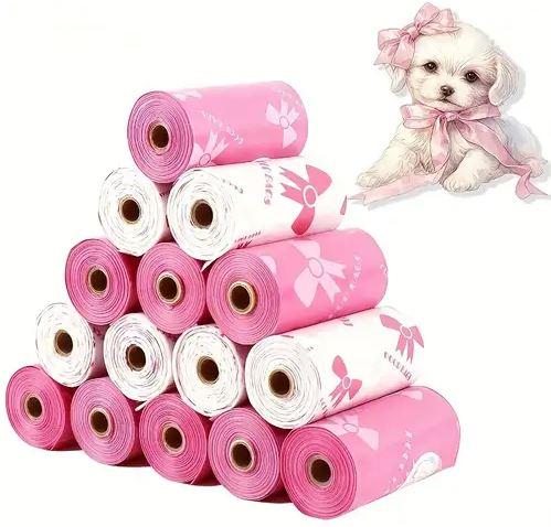 Pet Poop Bag 12 Refill Rolls 180 Unscented Bags (Pink/White)