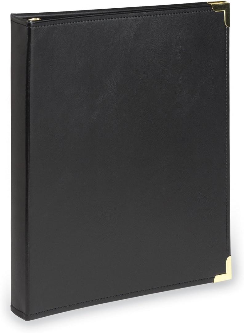 Samsill Classic Collection Leather 3 Ring Binder, Executive Presentation Portfolio, 0.5 Inch (Holds 100 Sheets), Brass Round Ring, Black