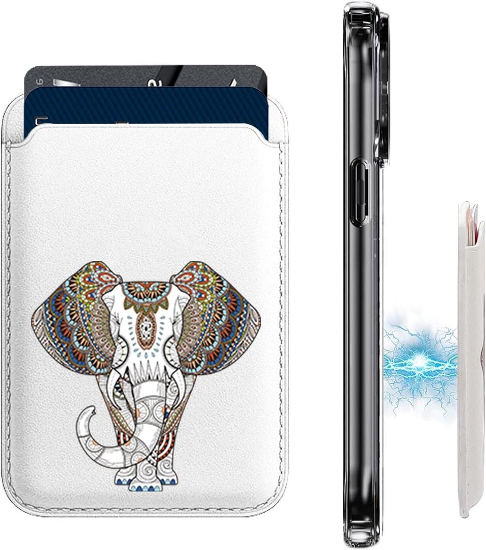 Magnetic Wallet Cell Phone Card Holder for Phone Case with Mag-Safe PU Leather Wallet for iPhone 15 14 13 12 Pro/Pro Max/Plus/Mini (Retro Elephant)