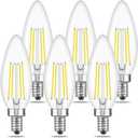 E14 European Base LED Candelabra Light Bulbs 40W Equivalent, Daylight White 6000K, 400LM, B11 4W Bulbs for for Turkish Lamp, European Chandeliers, 6 Pack