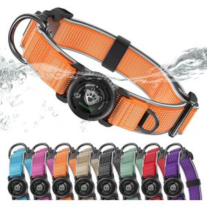 WhoseID AirTag Dog Collar, Waterproof Reflective Dog Collar with AirTag Holder and Magnetic Buckle, Heavy Duty Pet Collar for Dogs, Orange, One Size