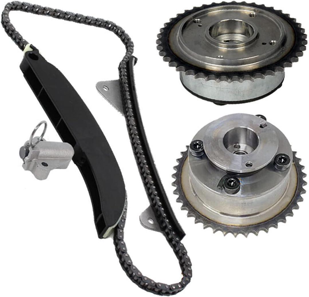 Engine Timing Chain Kit, Suitable for Hyundai Kia Elantra Sonata Tucson Optima Soul Forte 2.0L G4NC, Automotive Camshaft Adjuster Set Replacement Part with 2 CVVT Gears 24321-2E200