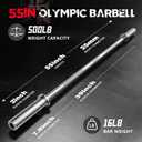 Olympic Barbell Bar 55", 2In-Weight Lifting Bar Standard Straight Barbell Bars for Bench Press/Hip Thrusts/Biceps/Lunges/Squat/Strength-Training Home Gym Weight Bar, 2 Collars(500lb Capacity)