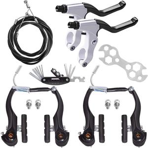 DISIWENE Complete V-Type Bike Brake Set, Front and Rear Bike MTB Brake Inner and Outer Cables and Lever Kit Includes Calipers Levers Cables (Black&White-4Pcs)