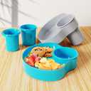 2PCS Car Seat Snack Tray for Kids: Kids Car Tray with Cup Holder, Toddlers Road Trip Essential, Travel Snacks Food Plate for Stroller, Snack Tray with a Cup Holder (Sky Blue&Gray)