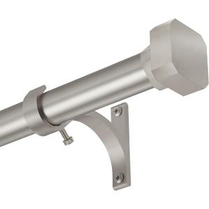 Window Curtain Rods 72 to 144 Inches, 1 Inch Heavy Duty Modern Decorative Telescoping Drapery Rod with Solid Aluminium Alloy Brackets and Square Finials, Length Adjustable, Brushed Nickel