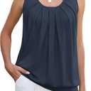 Famulily Womens Summer Flowy Pleated Tank Tops Scoop Neck Sleeveless Banded Bottom Casual Loose Fit Shirts (XX-Large, Navy)