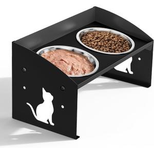 Elevated Cat Bowls with Splash Proof, 12Tilted No Spill Raised Cat Food Water Bowls Set, Stainless Steel Pets Dishes with Adjustable Cute Metal Stand for Indoor Kitten Puppy, Anti-Vomiting