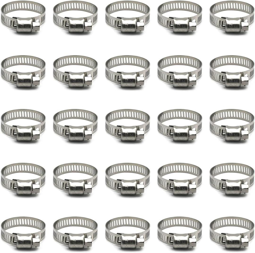 25 Pack Stainless Steel Hose Clamps, 3/4 inch to 1-1/8 inch Worm Gear Metal Hose Clamps for Pipe, Dryer Repair, Tubing and Fuel Line