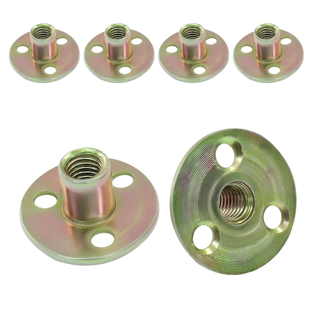 Hordion 24Pcs 3/8"-16 Carbon Steel T Nuts, Round Base Plate Nut, Furniture Hardware Flange Insert Female Thread